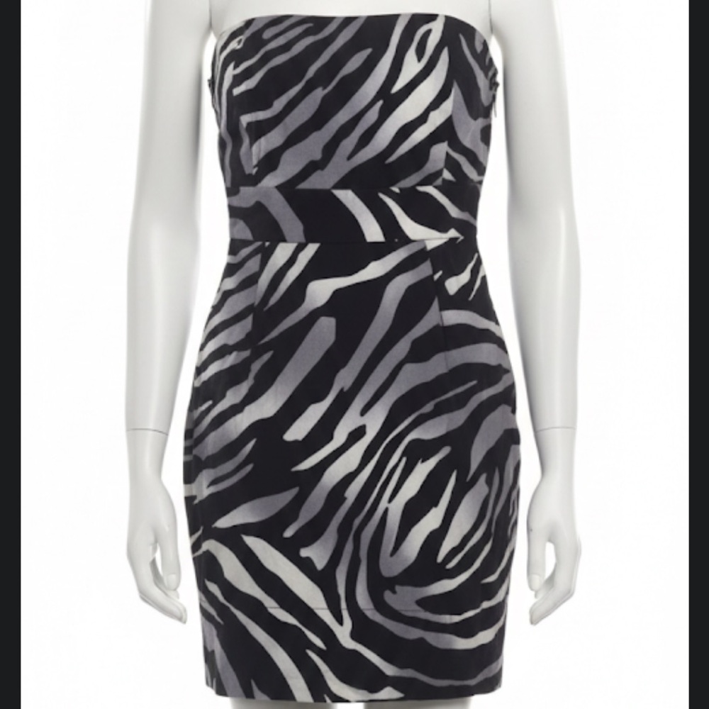 Vintage Y2K Guess Grey Zebra Print Strapless Bodycon Mini Dress - Size 3